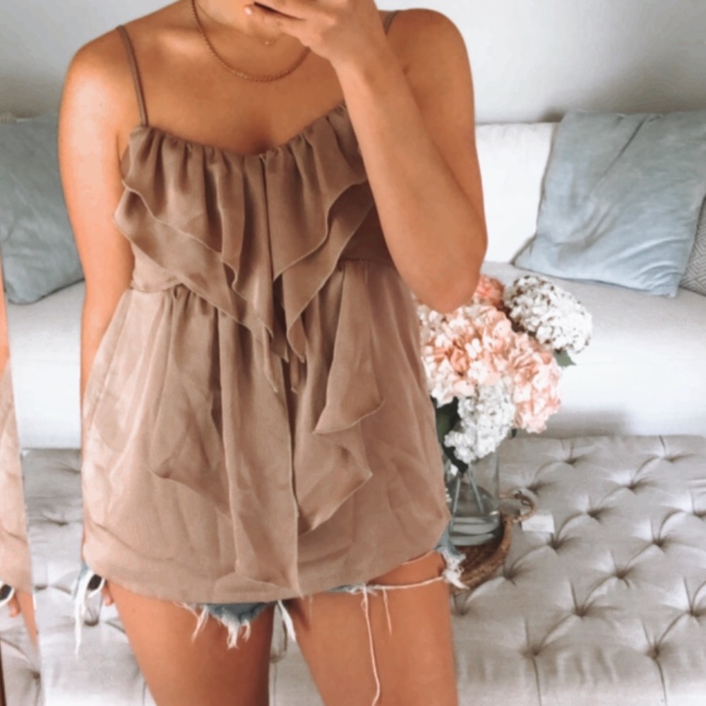Tan silk blouse